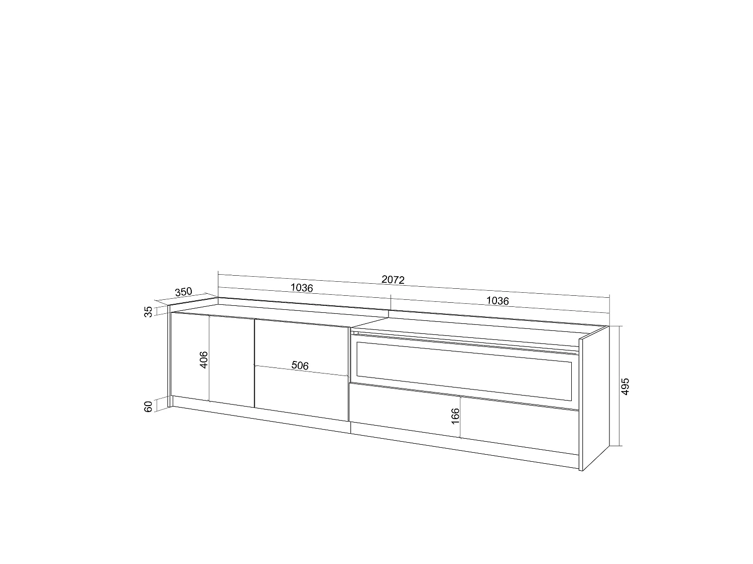 TV-Meubel, Lowboard, 207x50x37 cm, Voor tv's tot 80", Elektrische haard, Led, Eiken/Zwart