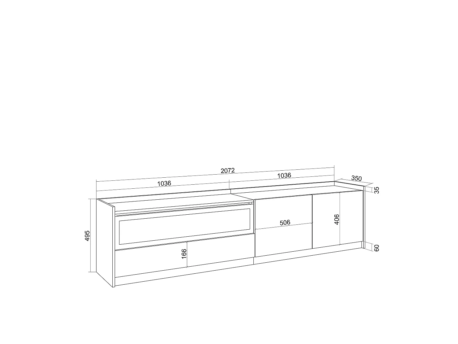 TV-Meubel, Lowboard, 207x50x37 cm, Voor tv's tot 80", Elektrische haard, Led, Eiken/Zwart