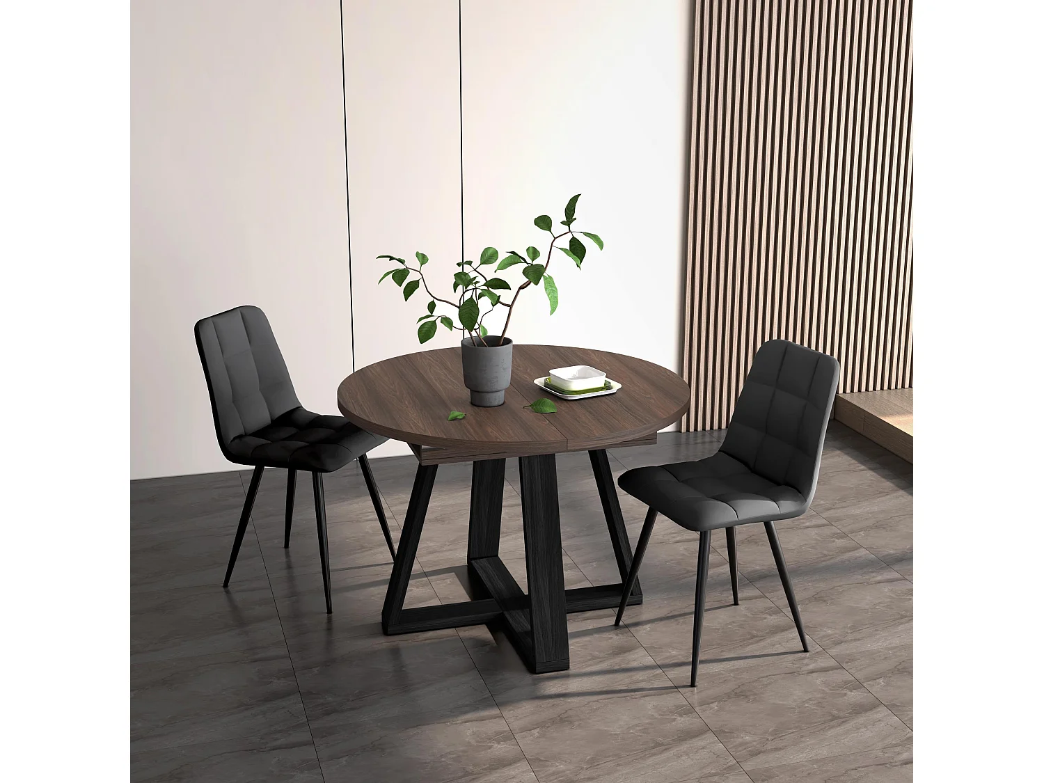 Table Extensible, 103x103x73, Pour 6 personnes, De Salle à Manger, Chêne foncé