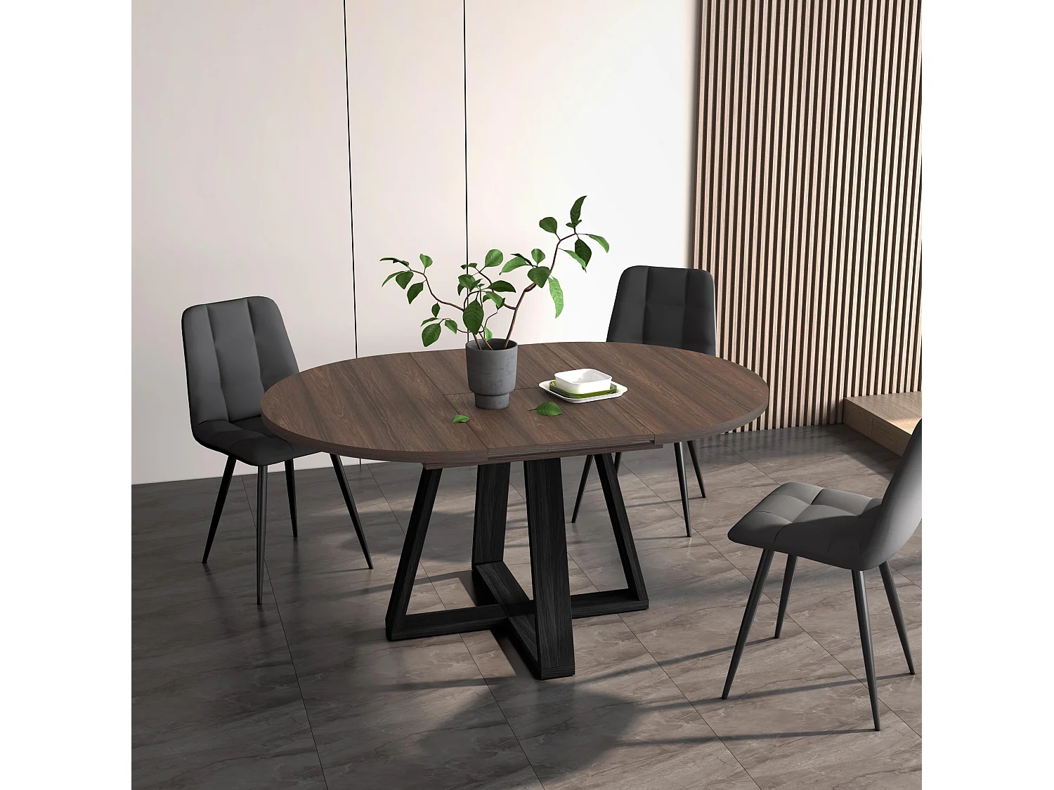 Table Extensible, 103x103x73, Pour 6 personnes, De Salle à Manger, Chêne foncé