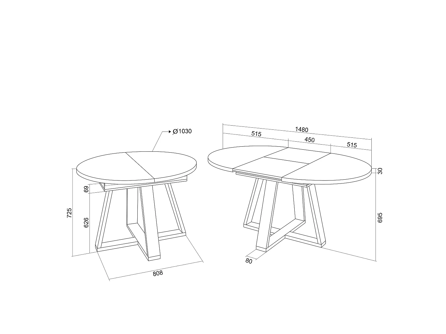 Table Extensible, 103x103x73, Pour 6 personnes, De Salle à Manger, Chêne foncé
