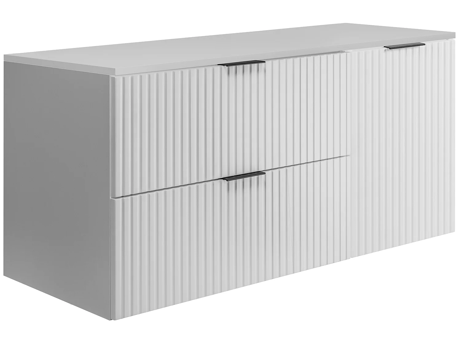 Badrumsmöbelset med tvättkorg och bänkskiva, svarta handtag, vit, 120 x 46 x 58,6 cm