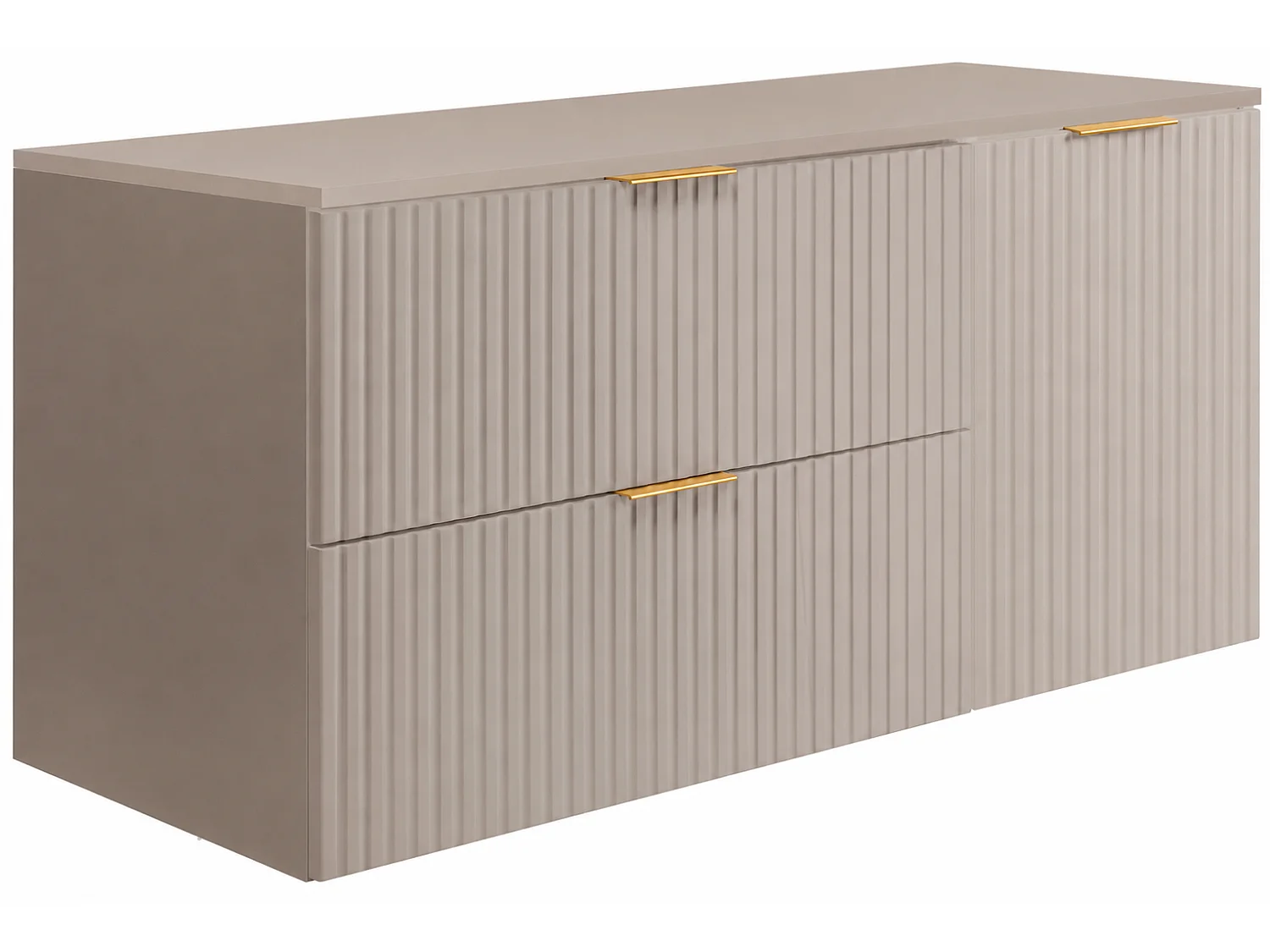 Badmöbel-Set mit Wäschekorb und Platte, goldene Griffe, Kaschmir, 120 x 46 x 58,6 cm