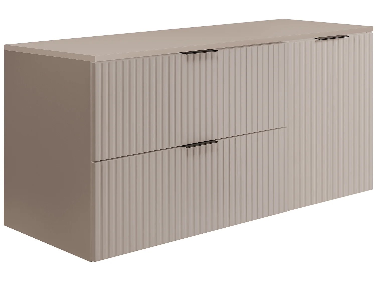 Ensemble de meubles de salle de bain avec panier à linge et plan, poignées noires, cachemire, 120 x 46 x 58,6 cm