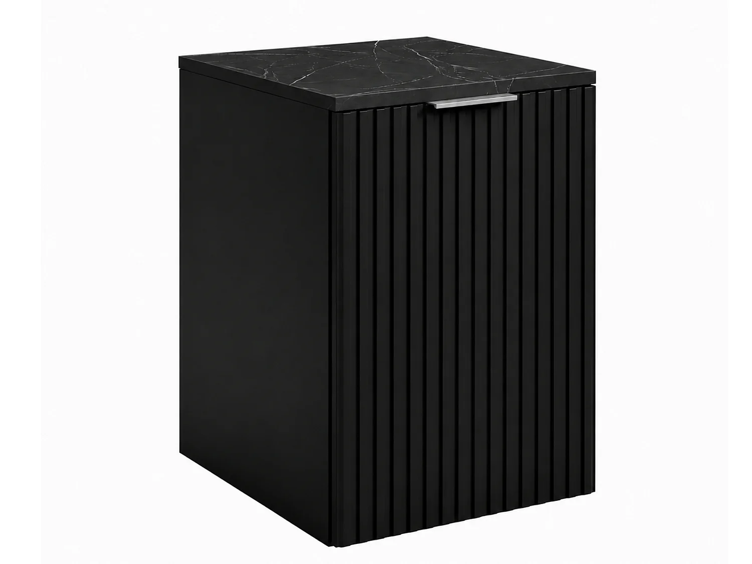 Vägghängt badrumsskåp med korg, Svart / skiva Black Royal, handtag silver, 40 x 46 x 58,6 cm