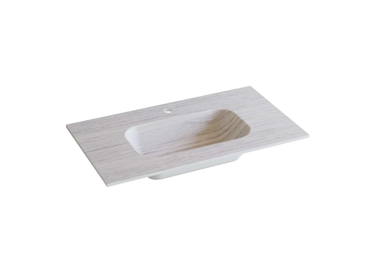 Meuble salle de bain 100 cm chêne clair "Mud" avec vasque céramique Lanicor greige minéral, 2 tiroirs, H54 x P45 cm, Mod.RANDOM