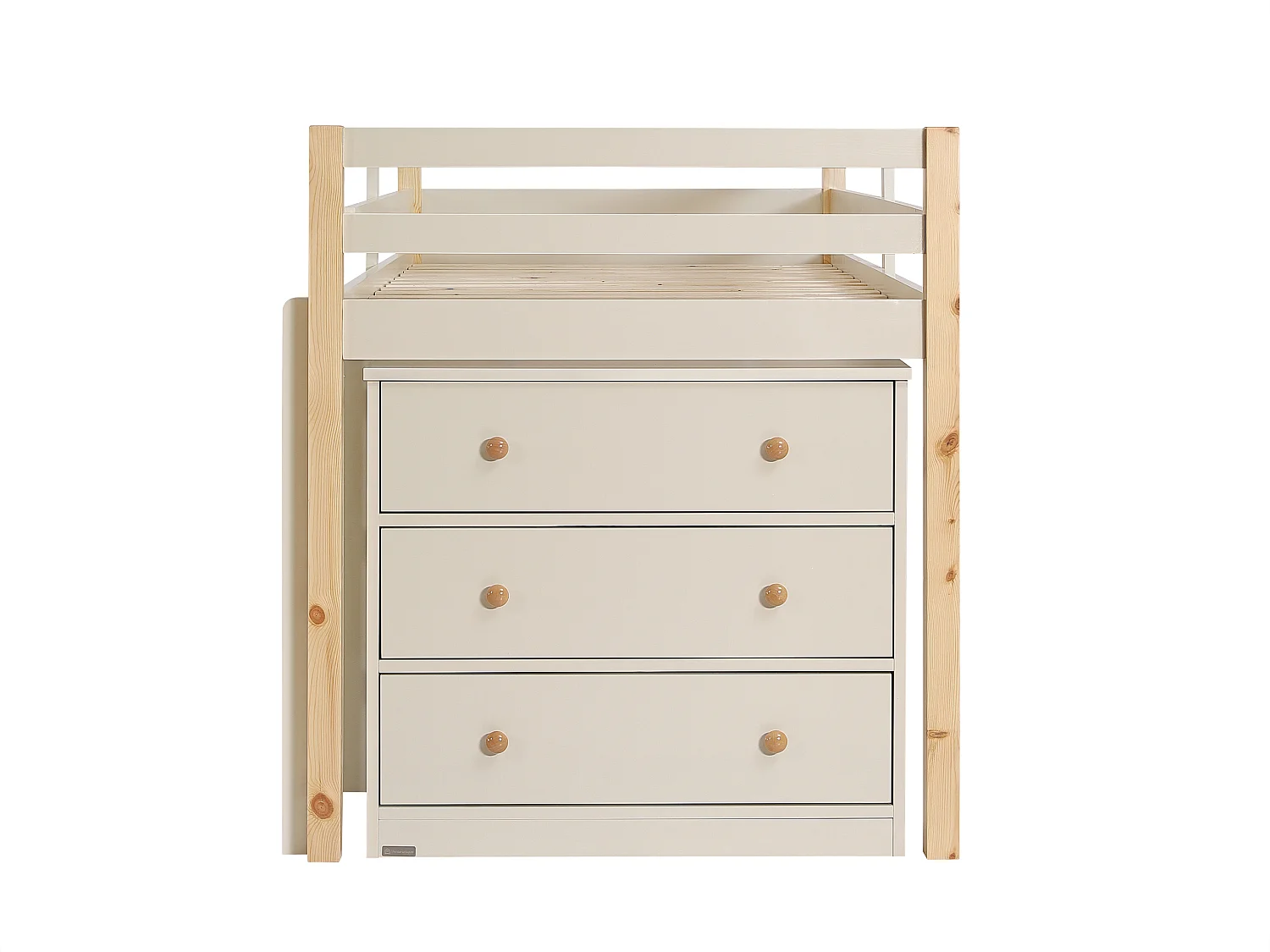 Lit combiné 90 x 190 cm avec rangements et bureau extensible - Pin et MDF - Beige et naturel + Matelas - ABRENO
