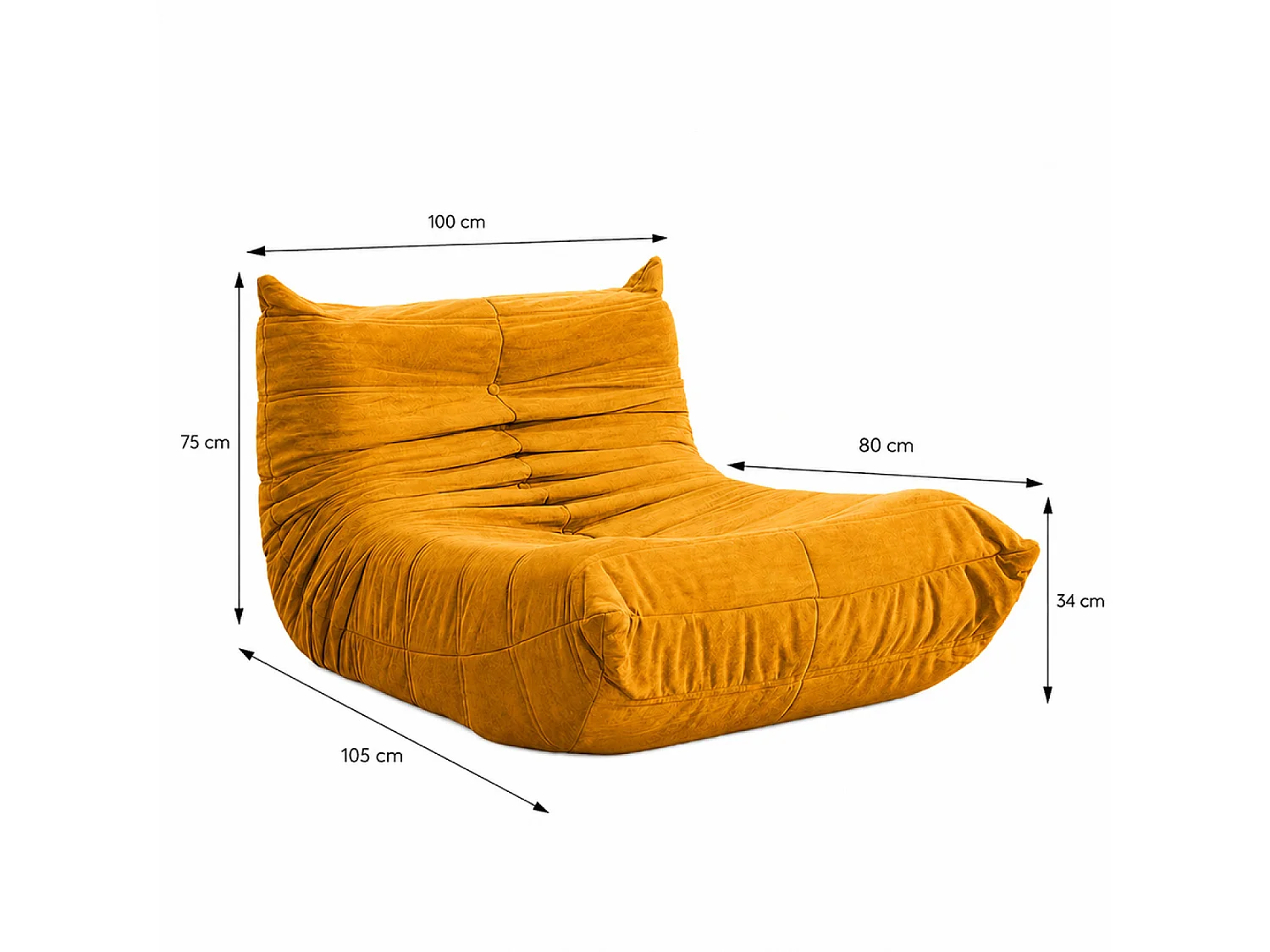 Fauteuil compressé en velours moutarde DERRY
