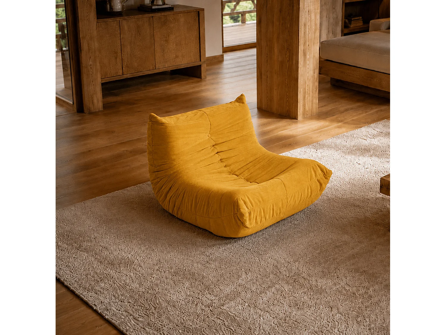 Fauteuil compressé en velours moutarde DERRY