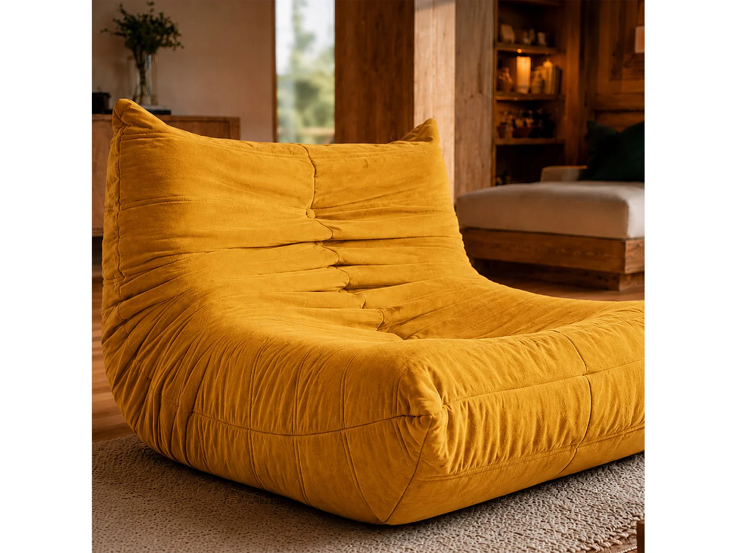 Fauteuil compressé en velours moutarde DERRY