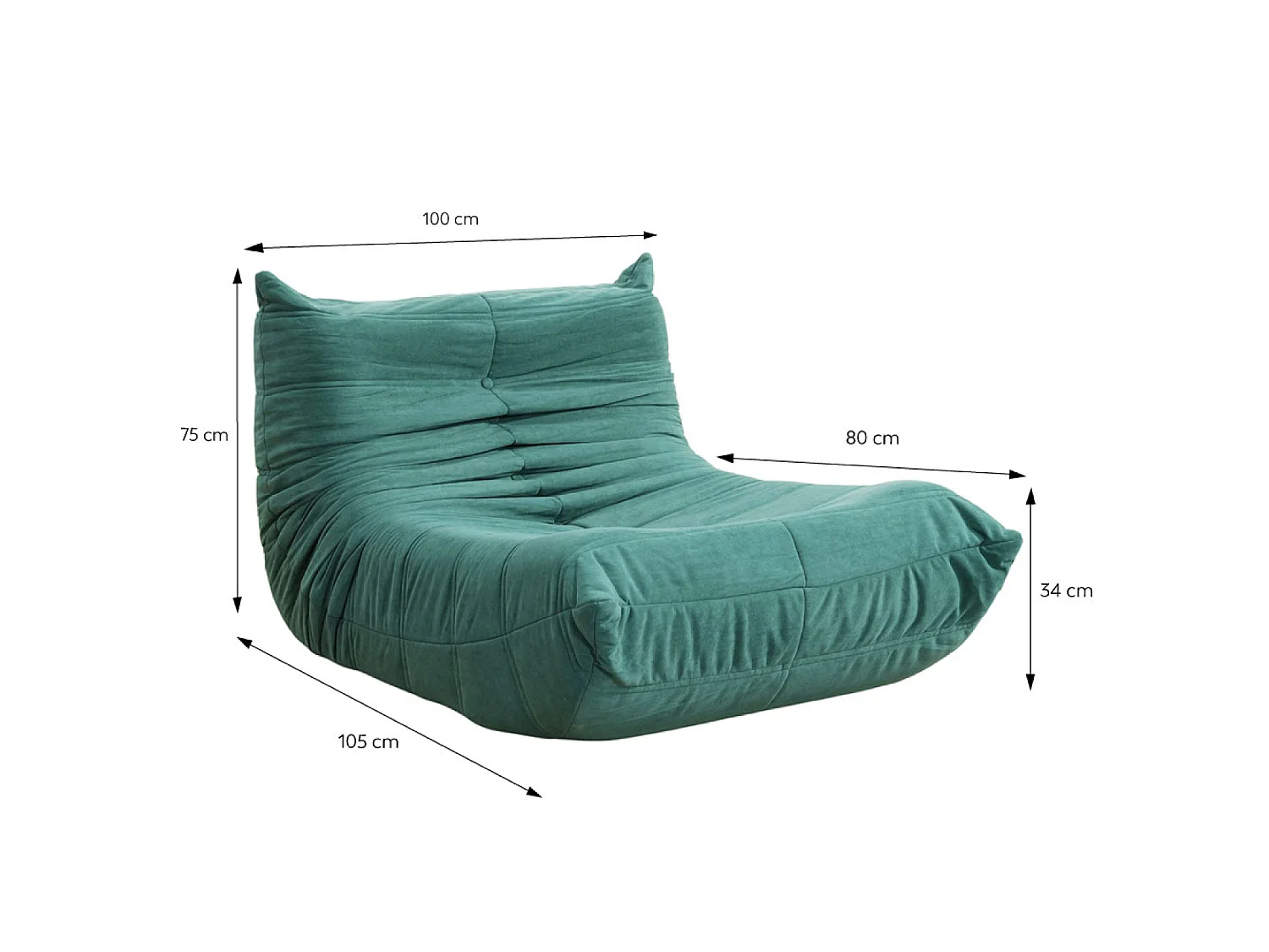 Fauteuil compressé en velours vert DERRY