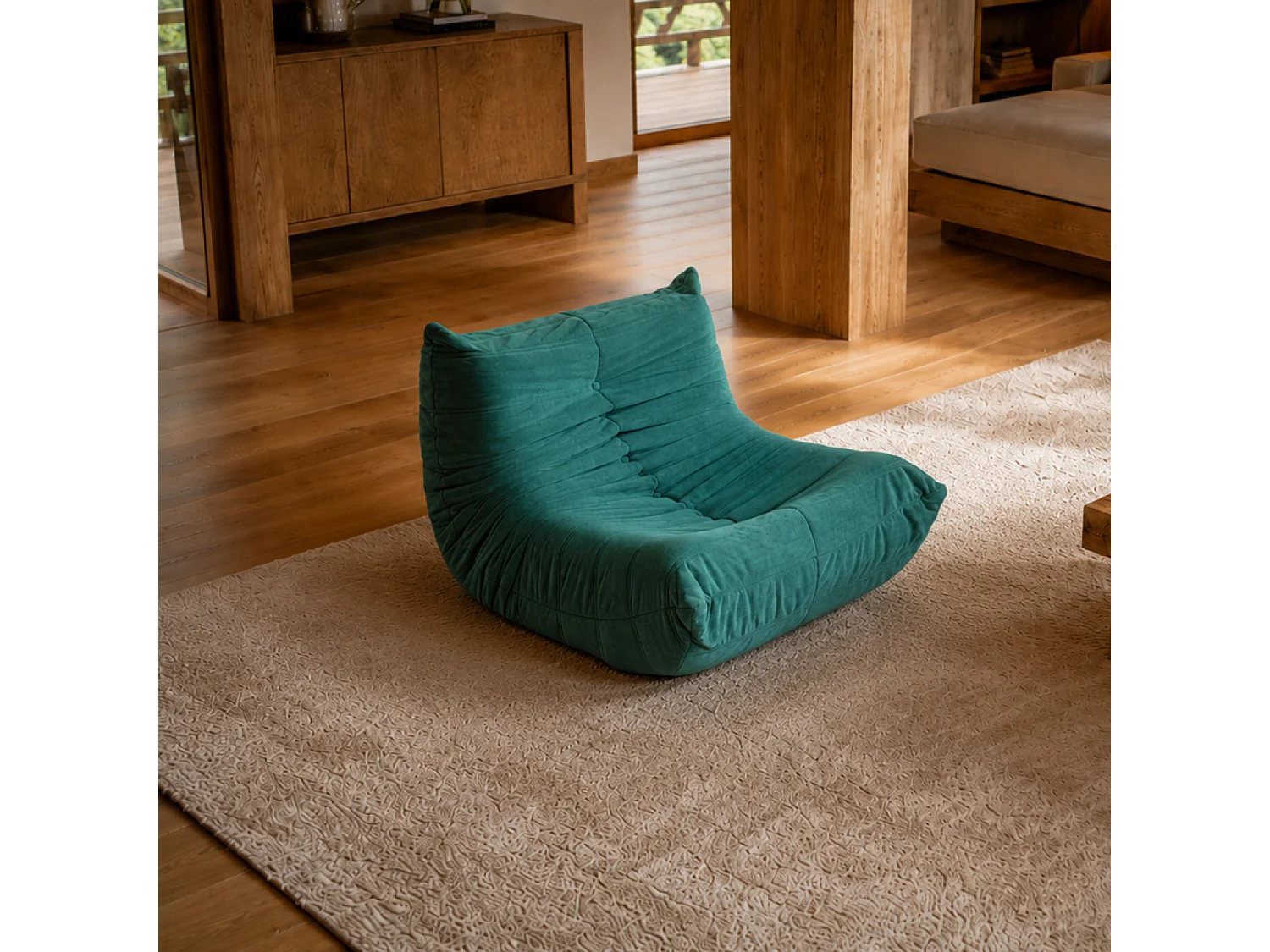Fauteuil compressé en velours vert DERRY