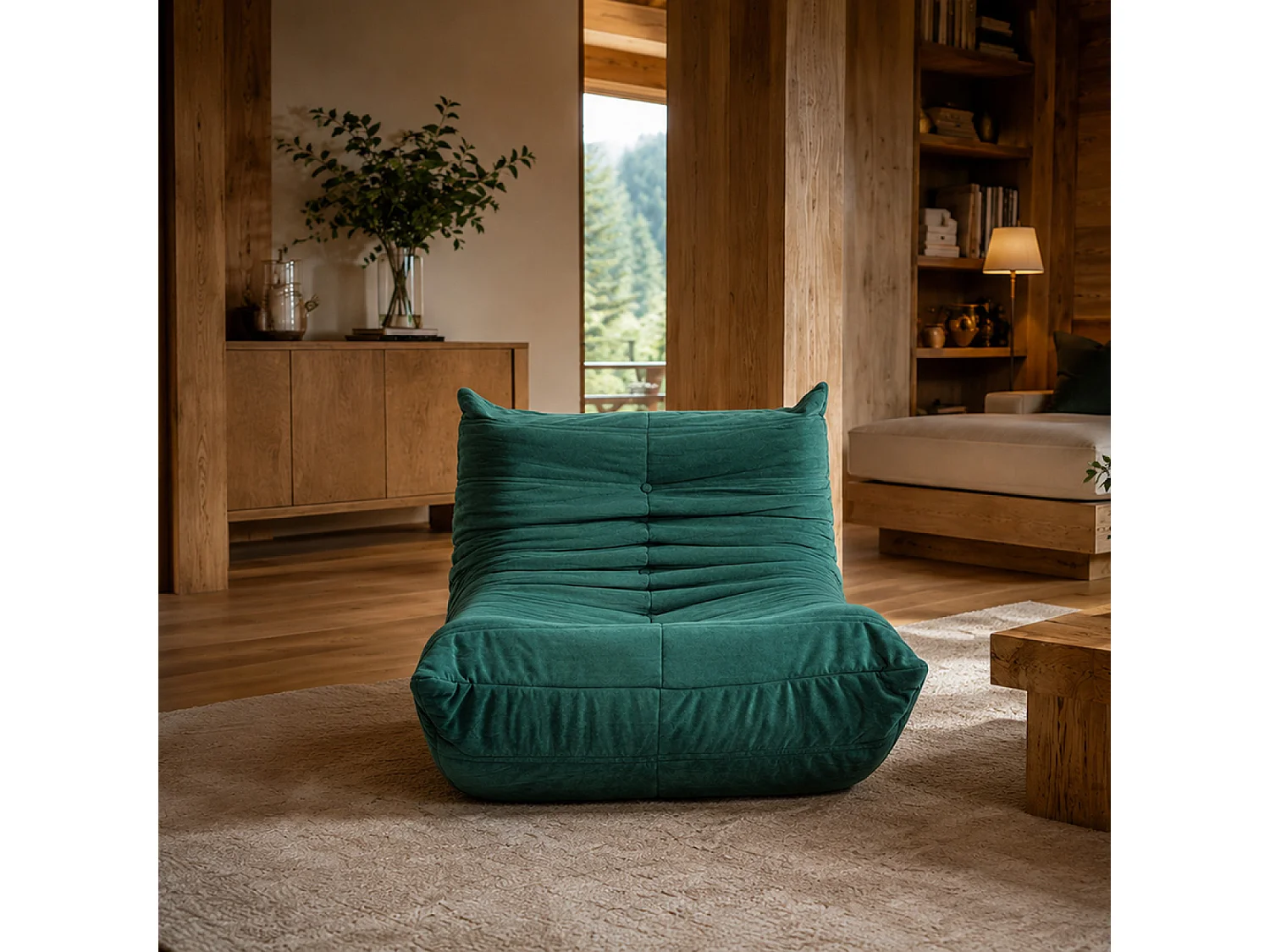 Fauteuil compressé en velours vert DERRY