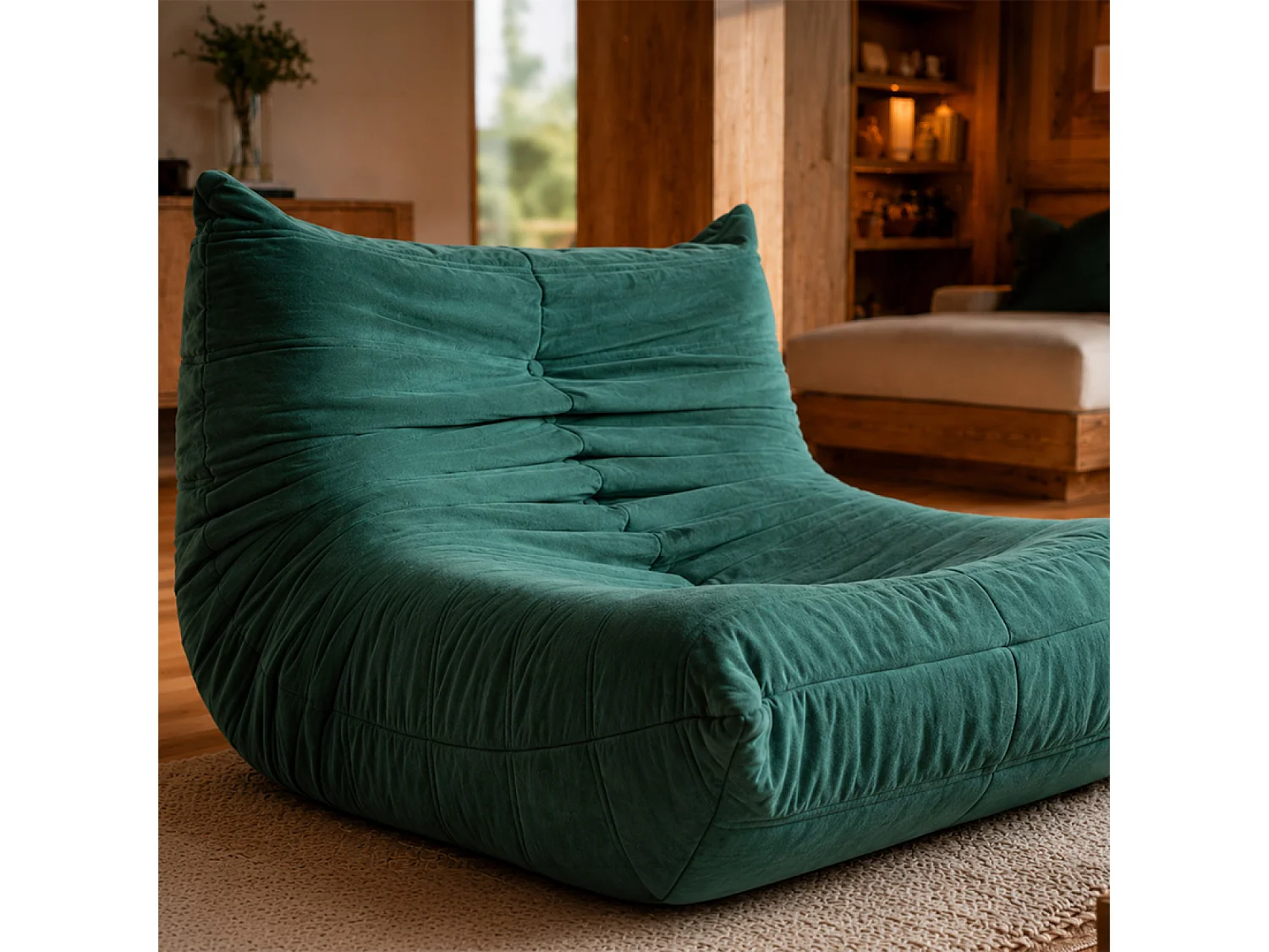 Fauteuil compressé en velours vert DERRY