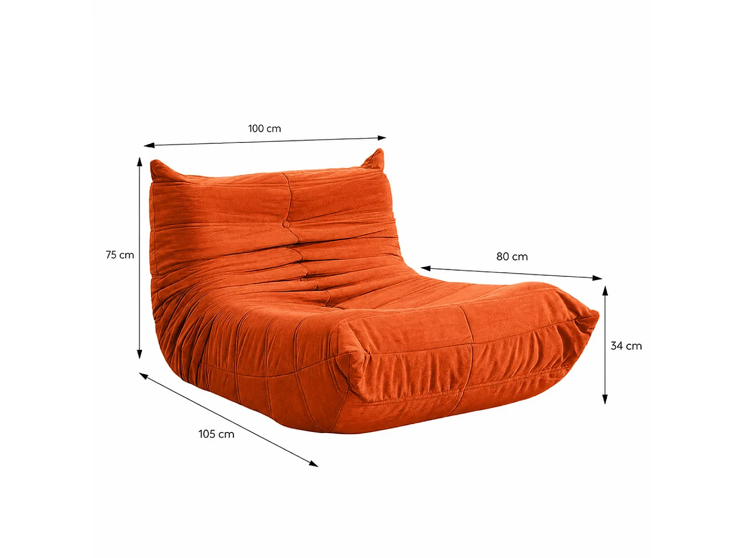 Fauteuil compressé en velours terracotta DERRY