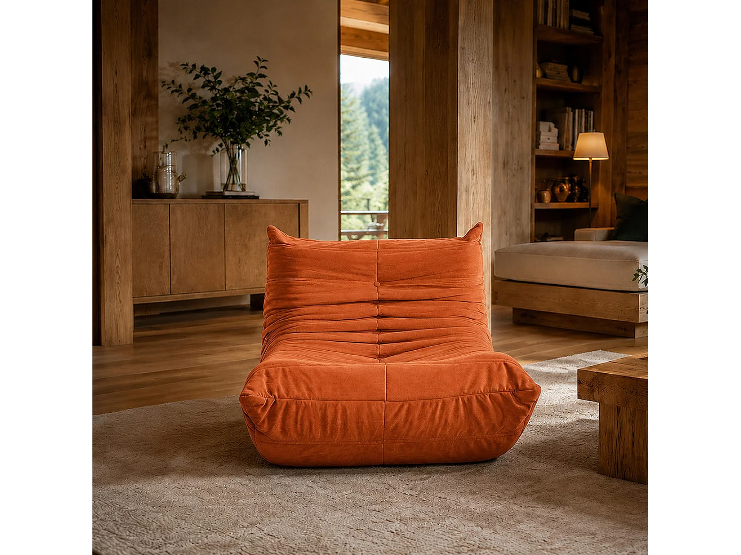 Fauteuil compressé en velours terracotta DERRY