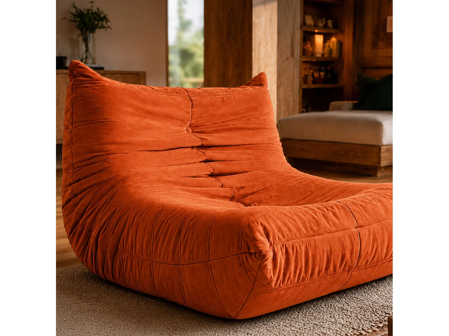 Fauteuil compressé en velours terracotta DERRY