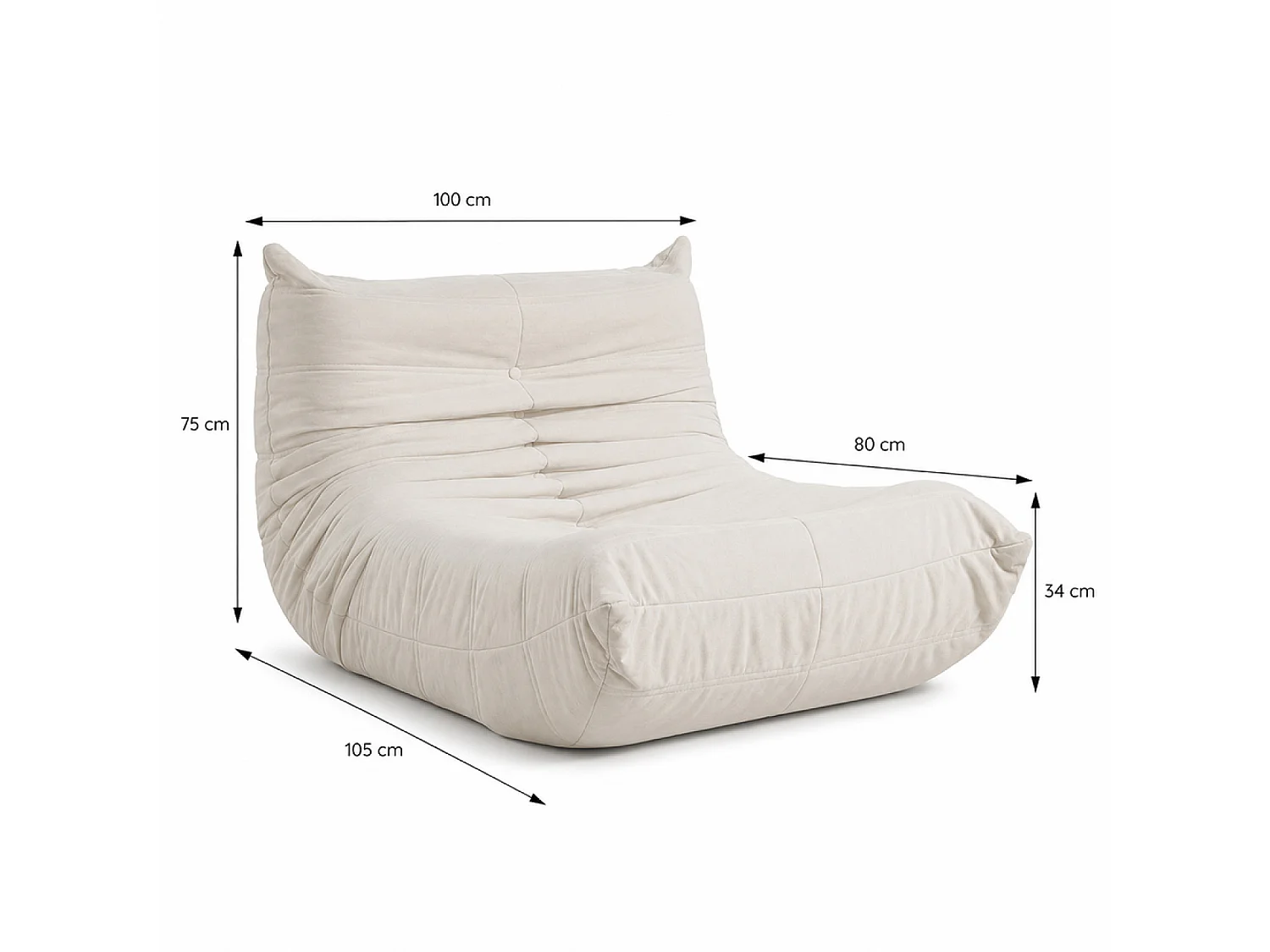Fauteuil compressé en velours beige DERRY