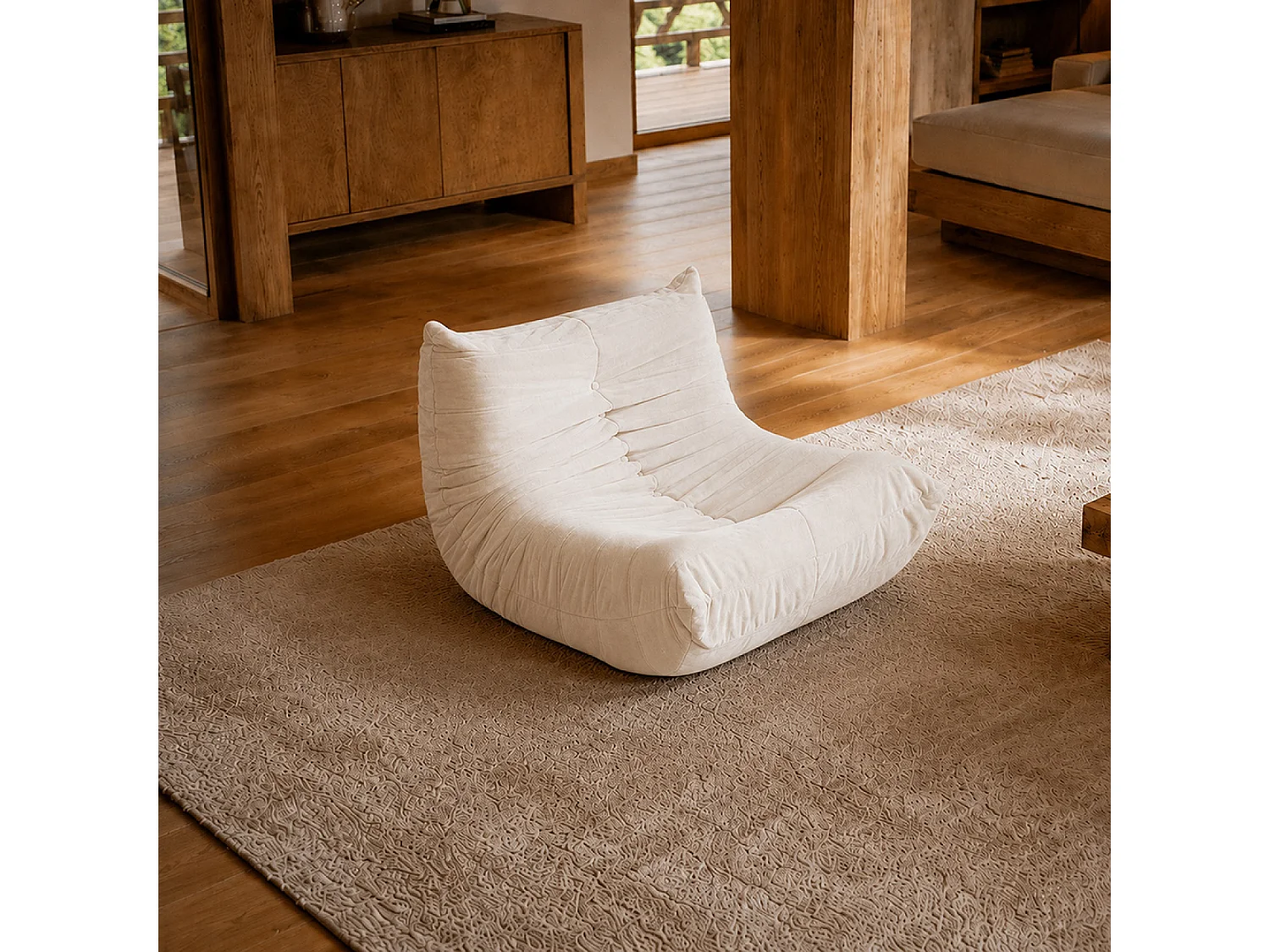 Fauteuil compressé en velours beige DERRY