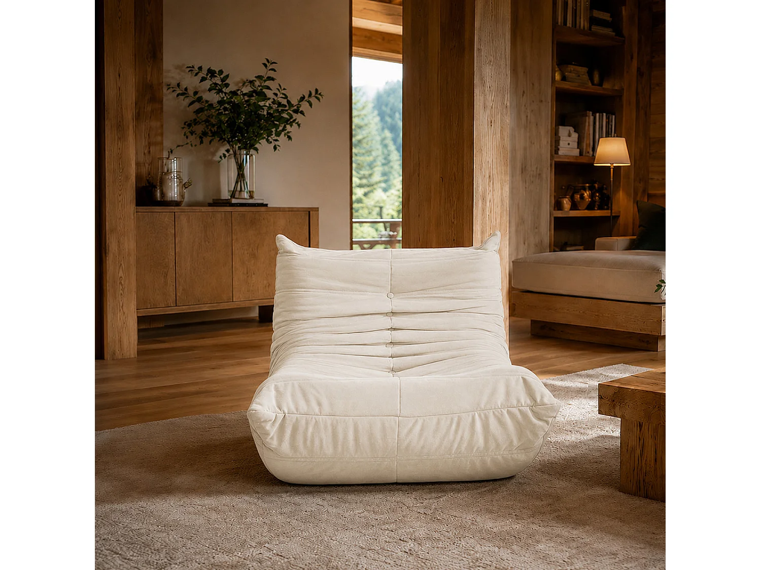 Fauteuil compressé en velours beige DERRY