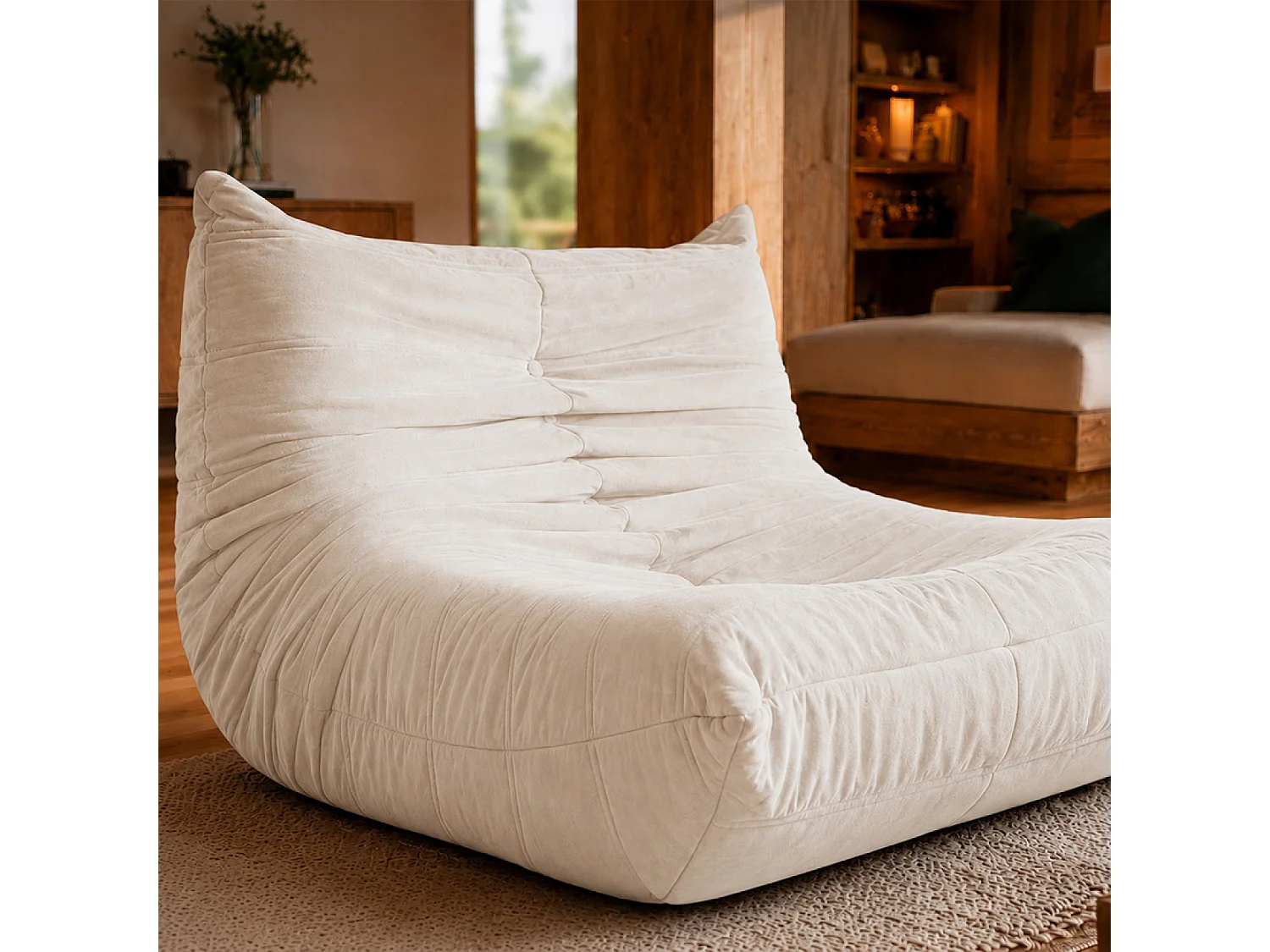 Fauteuil compressé en velours beige DERRY