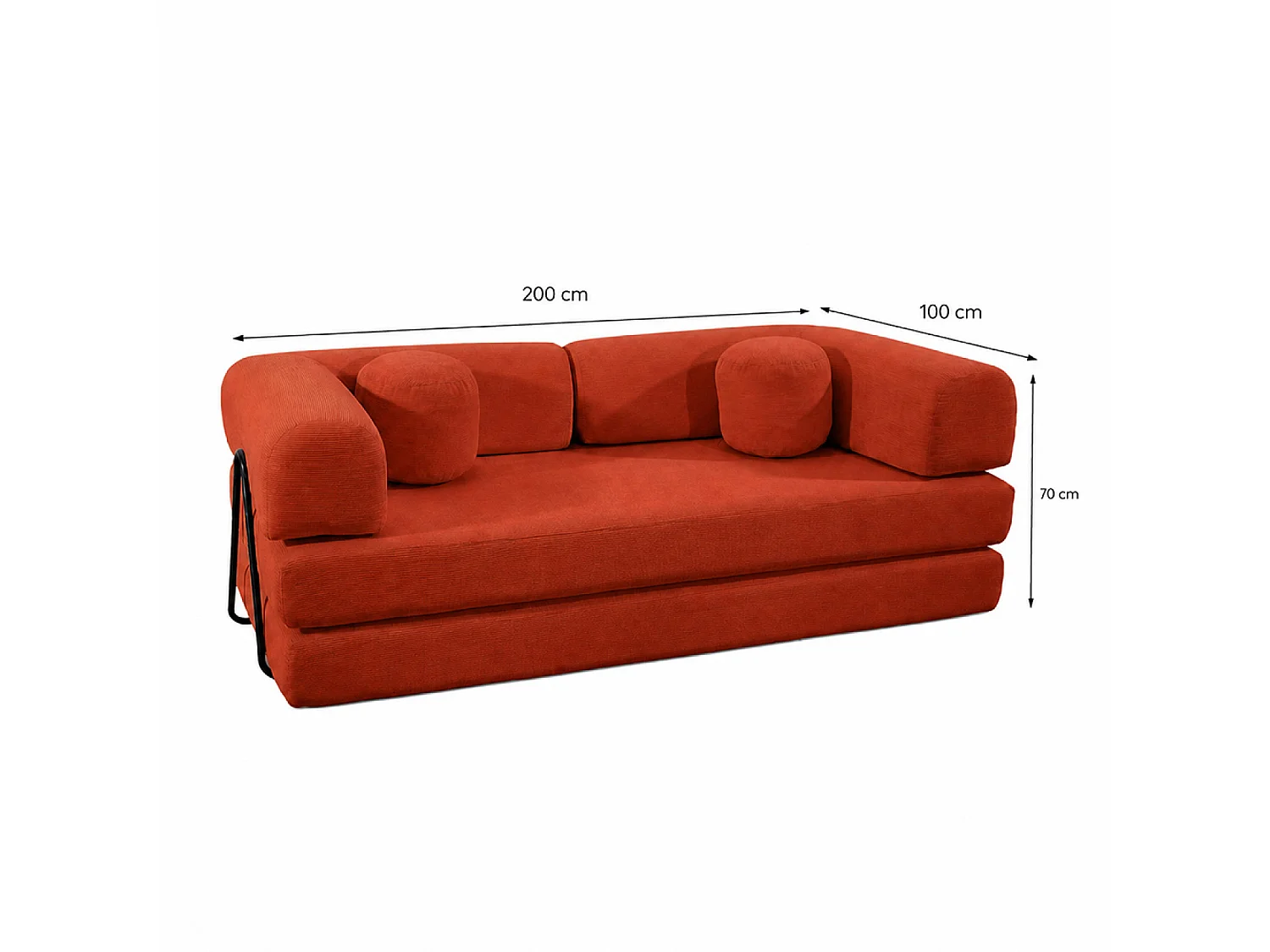 Canapé compressé convertible modulable 3 places en velours côtelé terracotta CROSBY