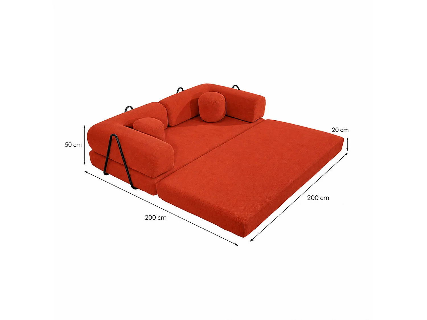 Canapé compressé convertible modulable 3 places en velours côtelé terracotta CROSBY