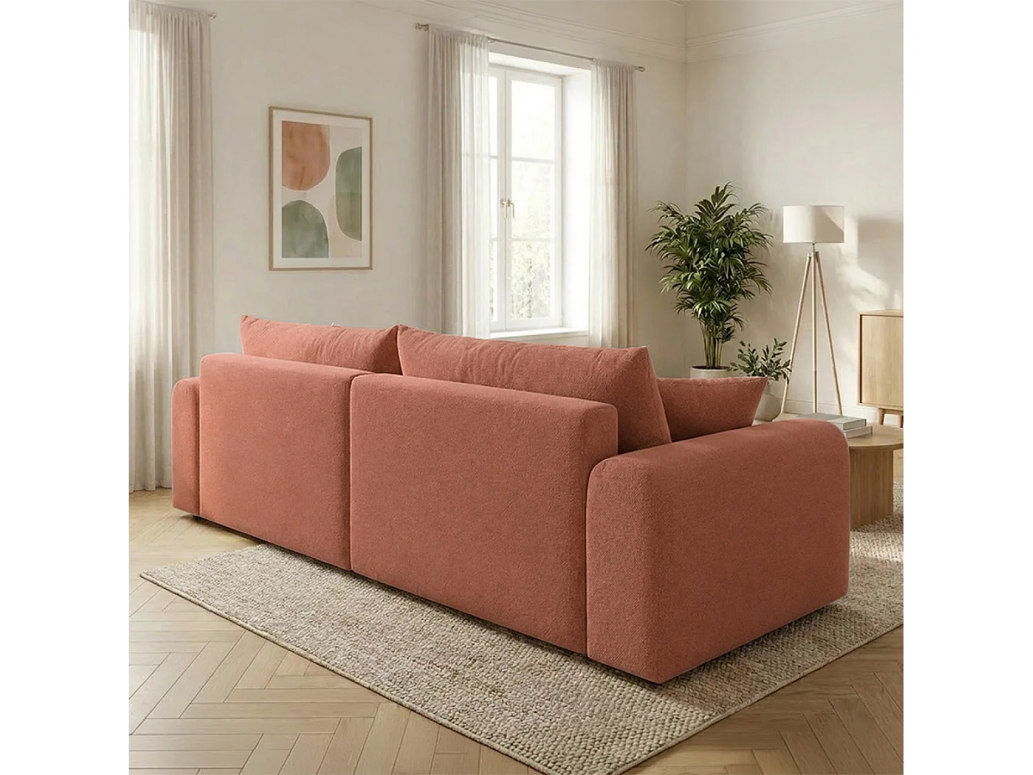 Canapé d'angle convertible 4 places avec coffre en tissu vert BELAIR