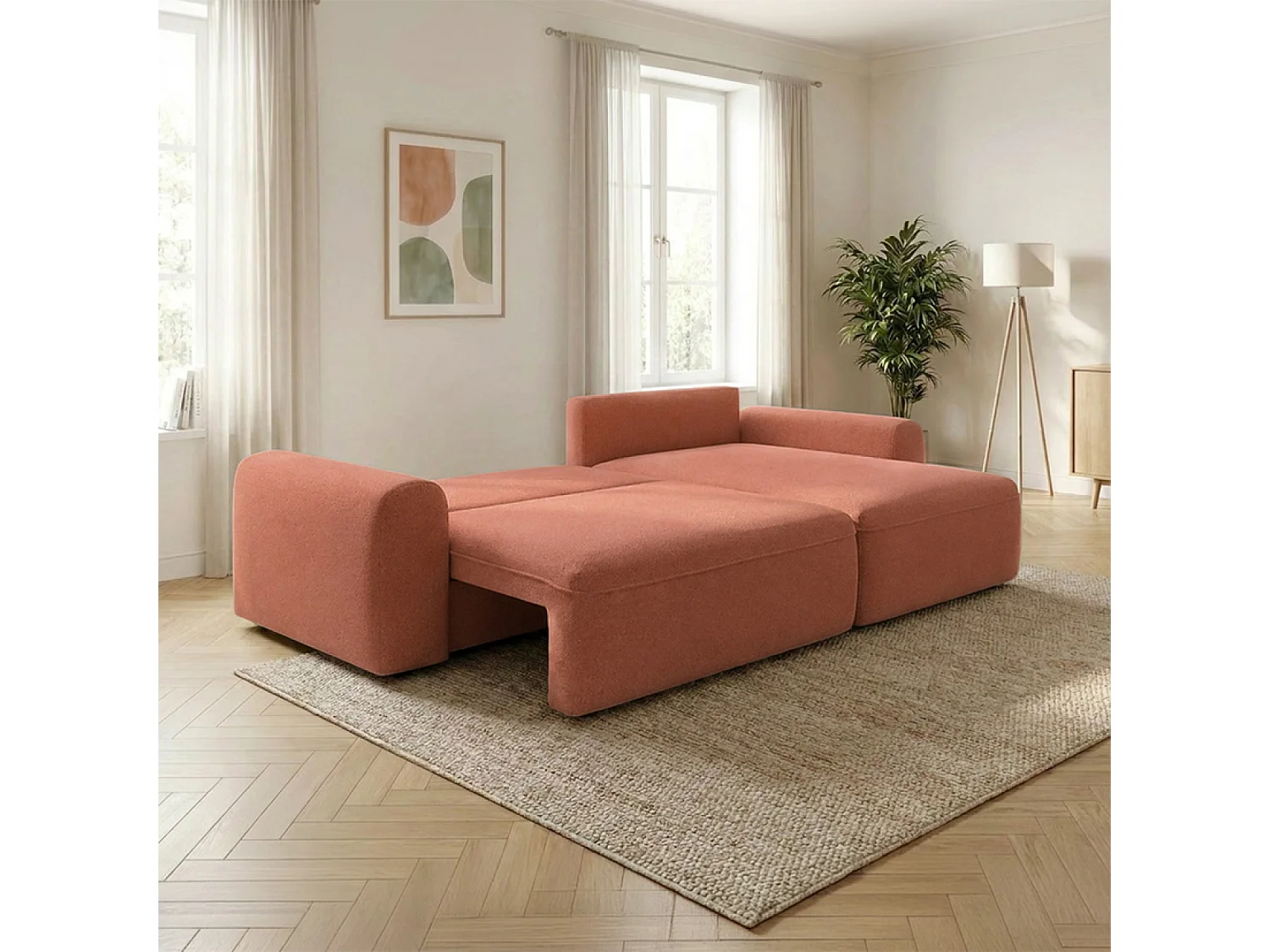 Canapé d'angle convertible 4 places avec coffre en tissu vert BELAIR
