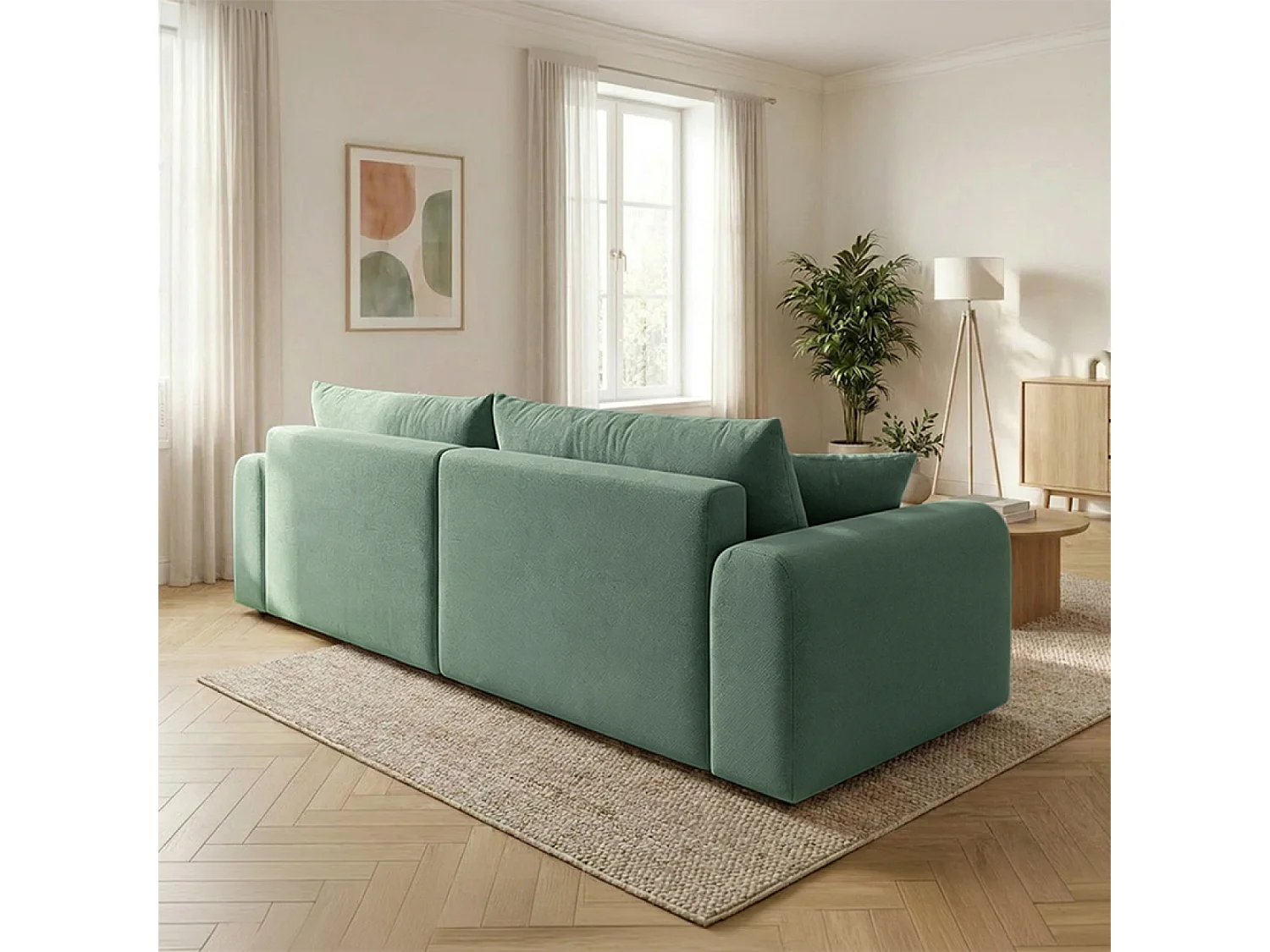 Canapé d'angle convertible 4 places avec coffre en tissu vert BELAIR