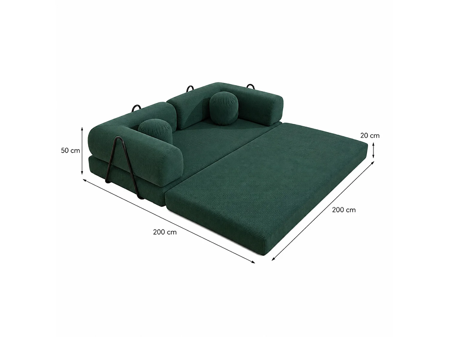 Canapé compressé convertible modulable 3 places en velours côtelé vert CROSBY