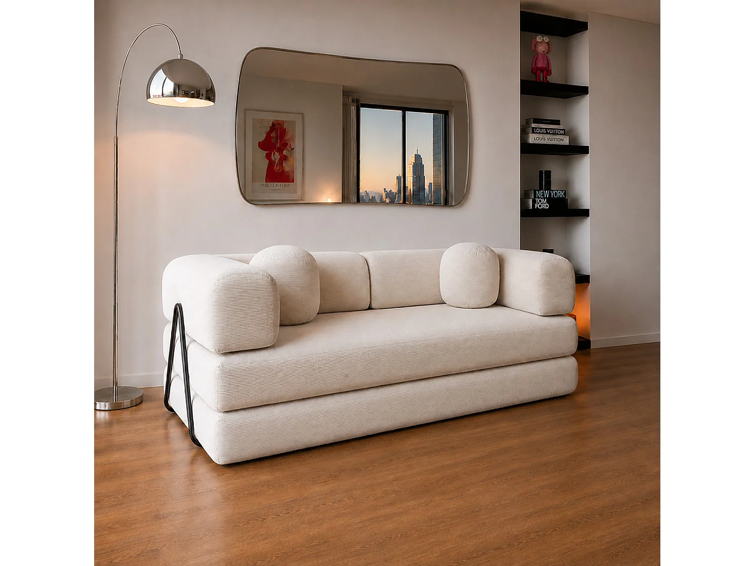 Canapé compressé convertible modulable 3 places en velours côtelé beige CROSBY