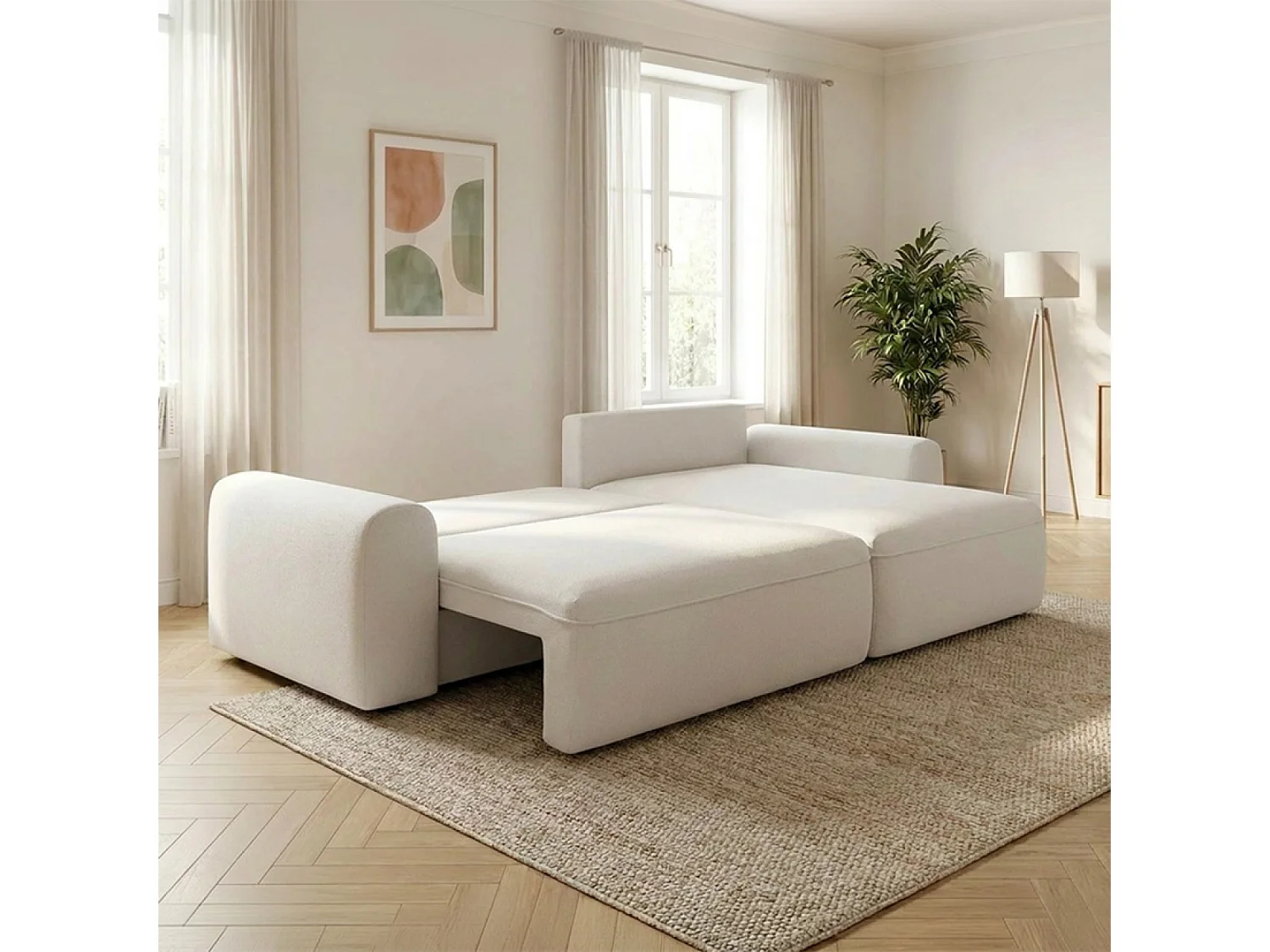Canapé d'angle convertible 4 places avec coffre en tissu vert BELAIR