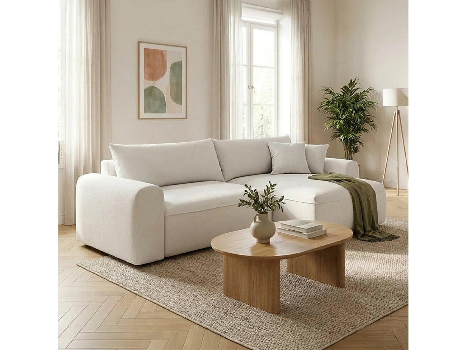 Canapé d'angle convertible 4 places avec coffre en tissu vert BELAIR