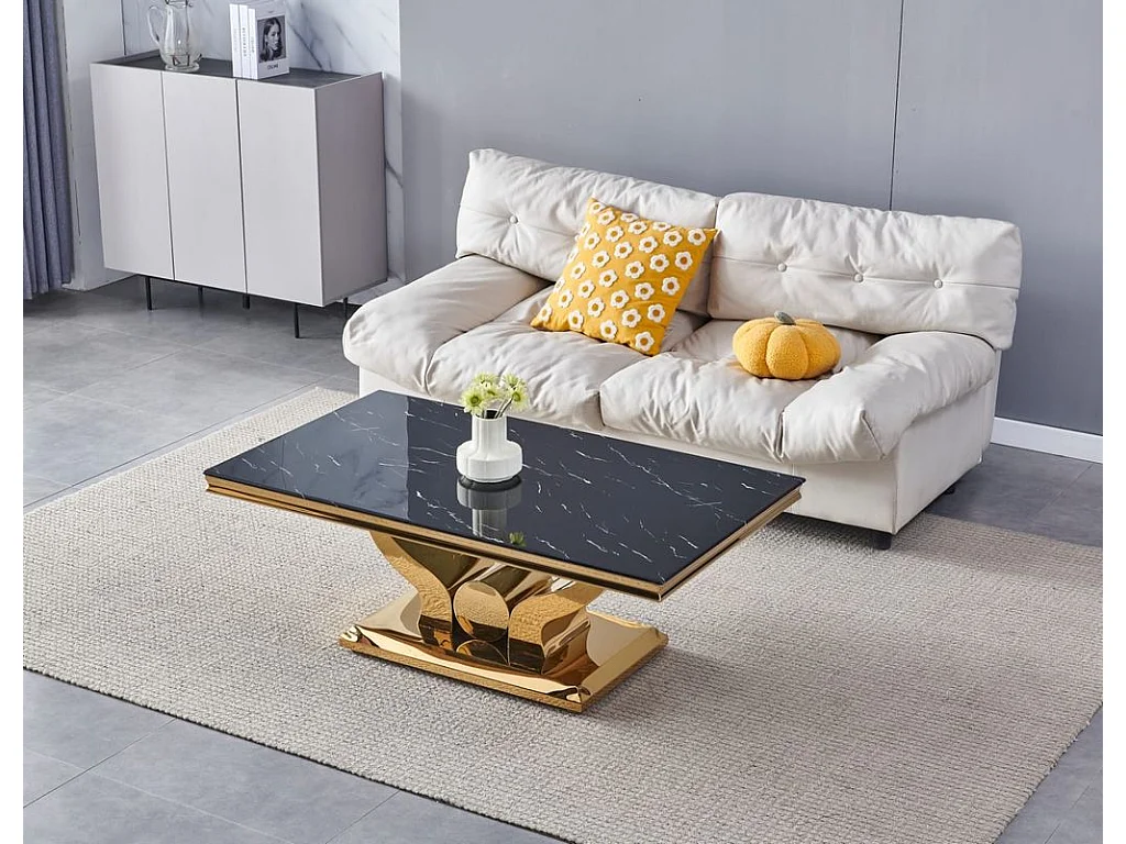 Table Basse Rectangle Verre Trempé Marbré Noir 120x70cm TROFY