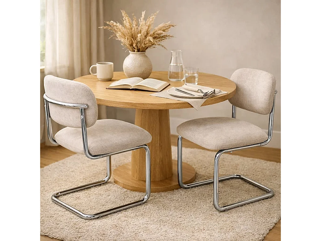 Lot de 4 chaises salle à manger tissu marron glacé, pied chrome - ARC