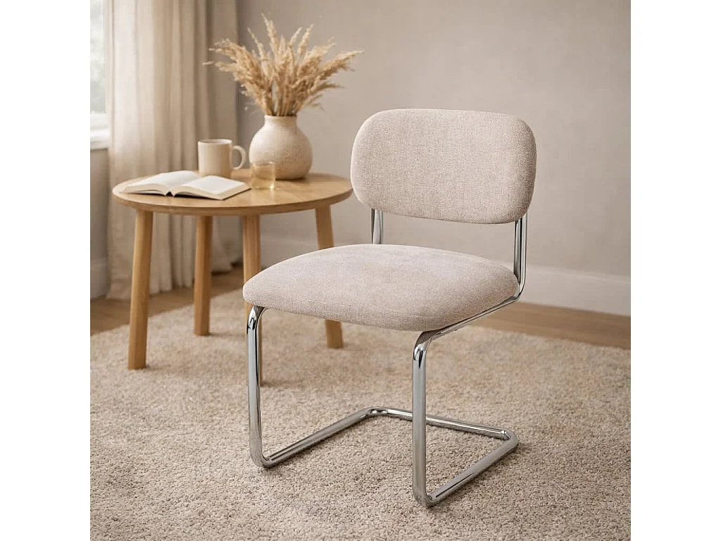 Lot de 4 chaises salle à manger tissu marron glacé, pied chrome - ARC
