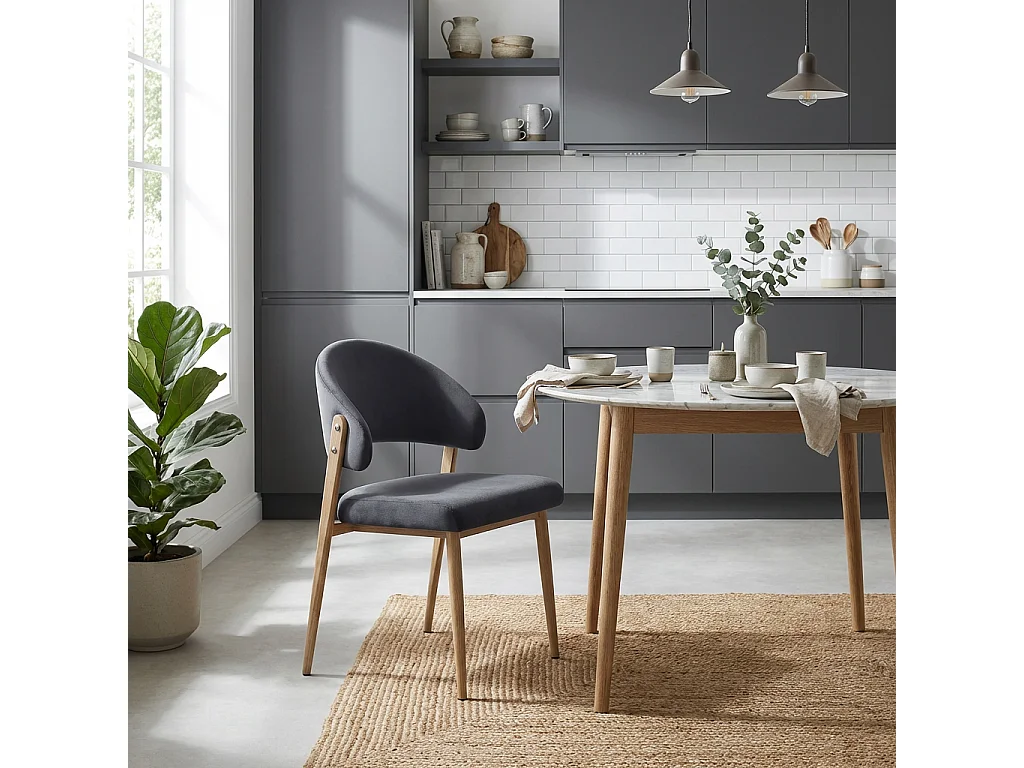 Lot de 4 chaises salle à manger velours anthracite pieds effet bois LAMIA