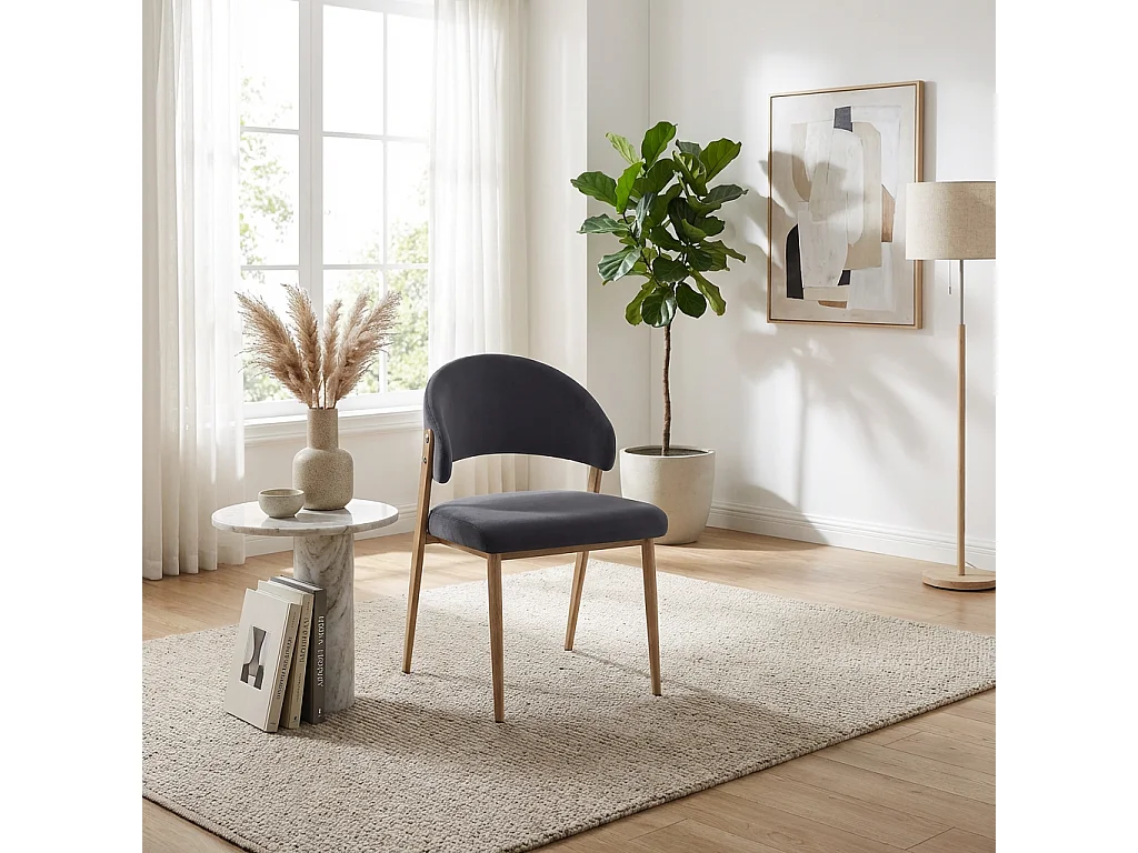 Lot de 4 chaises salle à manger velours anthracite pieds effet bois LAMIA