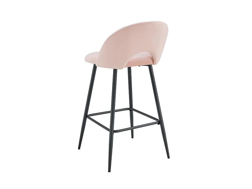 Lot 2 Tabourets de Bar Teddy Velours Rose Pieds Métal Noir 47x36x98cm
