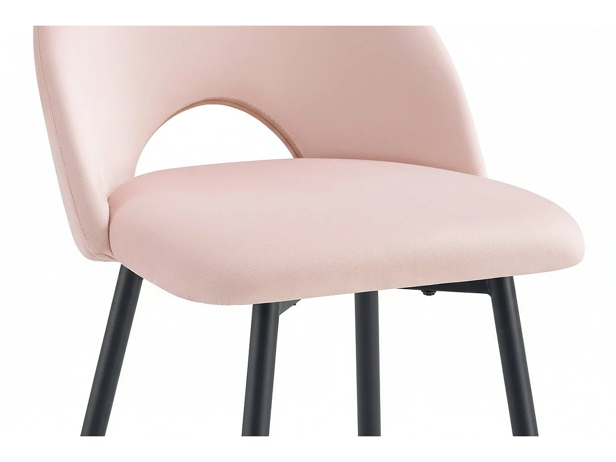 Lot 2 Tabourets de Bar Teddy Velours Rose Pieds Métal Noir 47x36x98cm