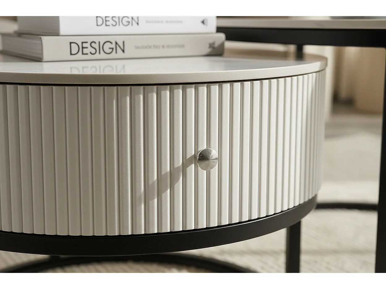 Tables basses gigognes céramique marbre blanc métal noir 80+60 cm SAMIRA