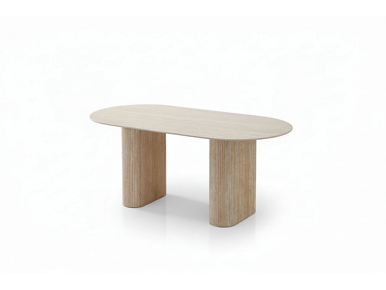 Table à manger céramique effet travertin 180x90 cm pied métal ROXY