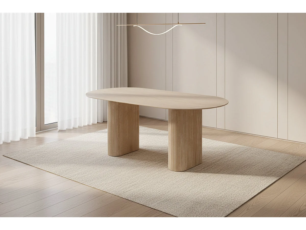 Table à manger céramique effet travertin 180x90 cm pied métal ROXY