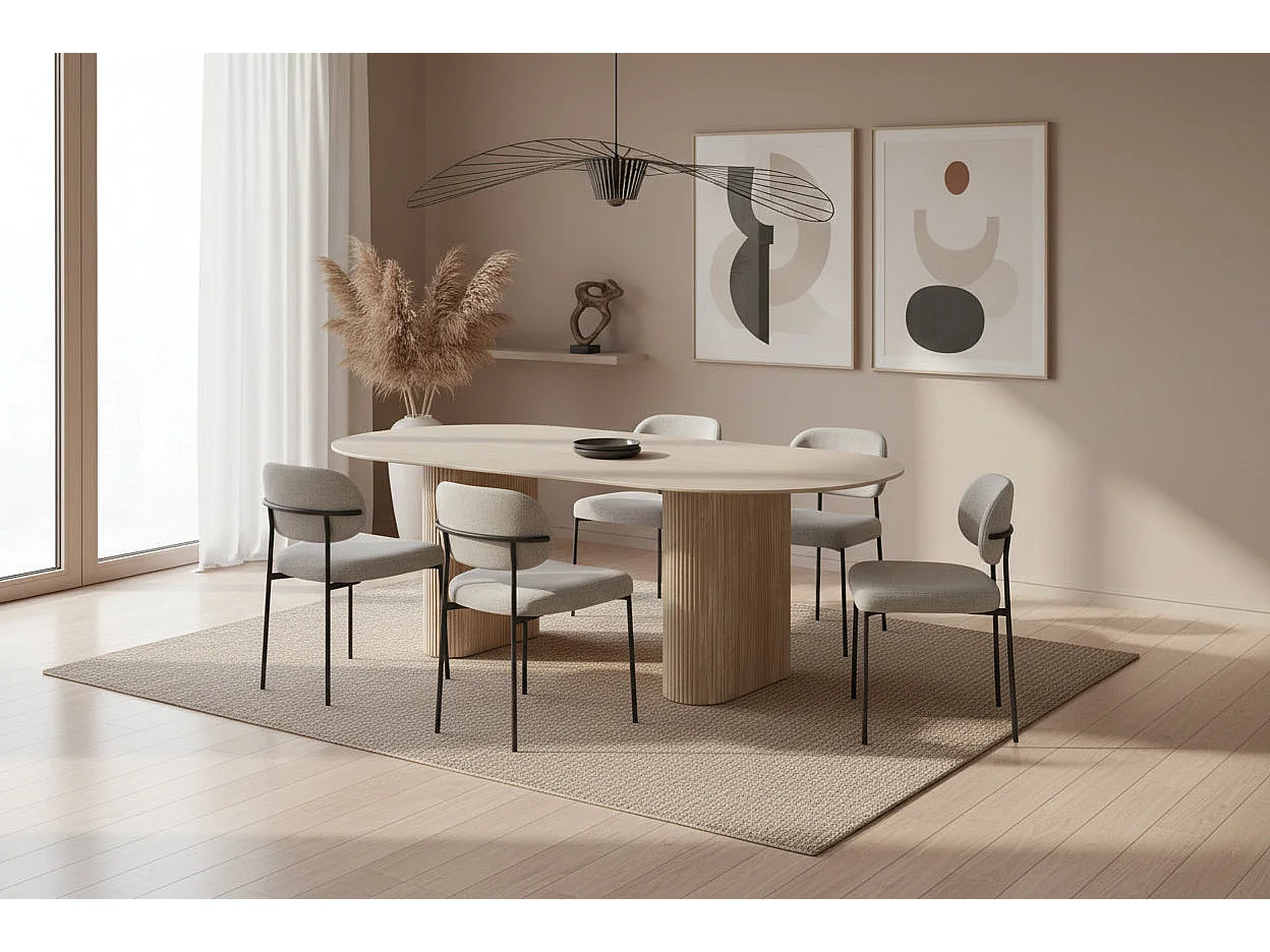 Table à manger céramique effet travertin 180x90 cm pied métal ROXY