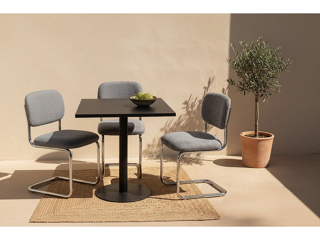 Lot de 4 chaises salle à manger tissu anthracite, pied chrome - ARC