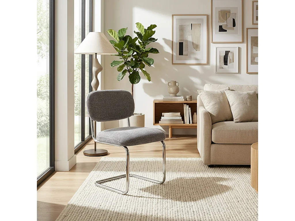 Lot de 4 chaises salle à manger tissu anthracite, pied chrome - ARC