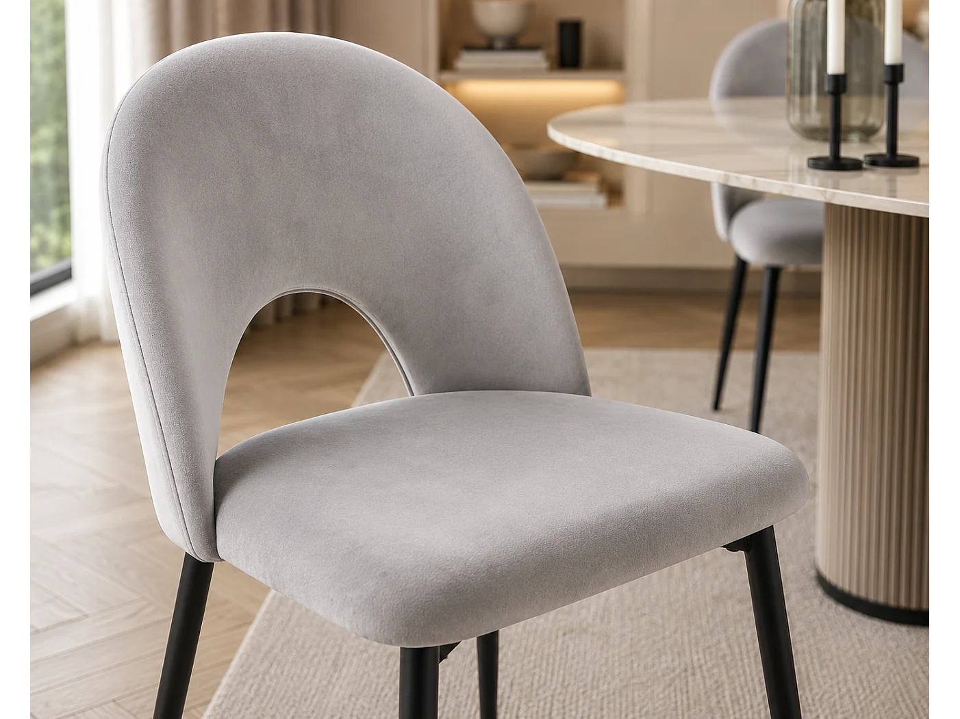 Lot de 4 chaises TEDDY métal noir velours - Gris