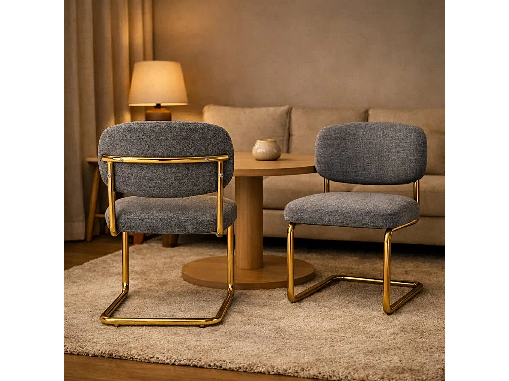 Lot de 4 chaises salle à manger tissu anthracite, pied doré - ARC