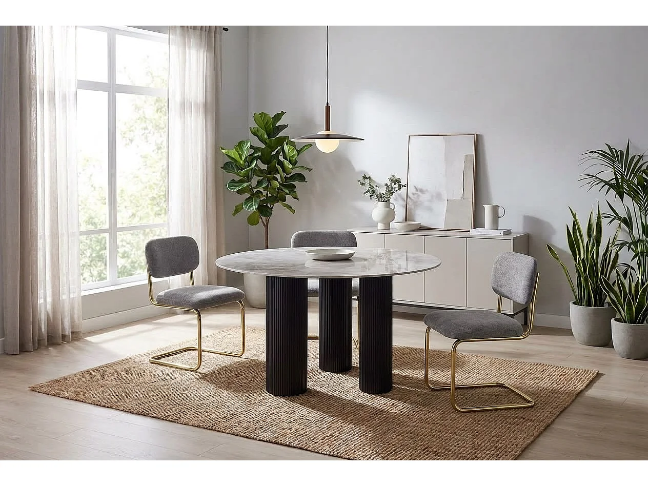 Lot de 4 chaises salle à manger tissu anthracite, pied doré - ARC